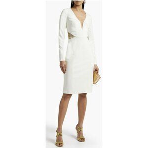 Marchesa Notte $946 Embellished Cutout Ivory Sheath Dress Size 14 NWT